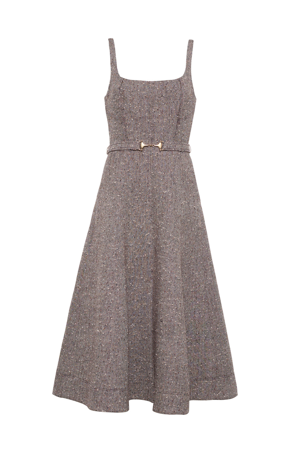 Dalia Midi Dress in Carlson Tweed Brown/Beige