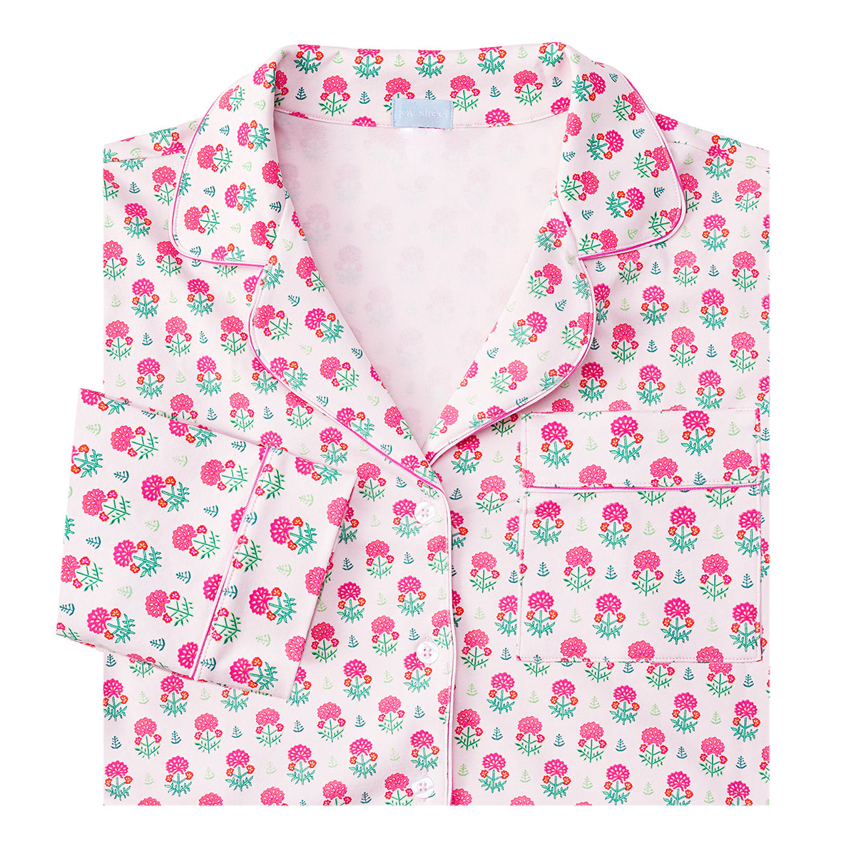 Women's Geranium Block Button Front Long Pajama Set in Pink