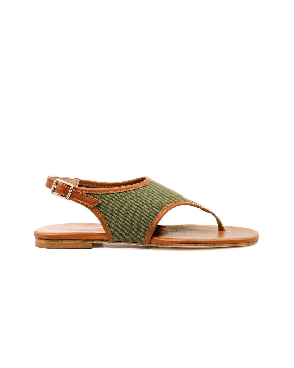 Dani Olive Canvas/Cognac Leather Flat Sandal