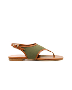 Dani Olive Canvas/Cognac Leather Flat Sandal