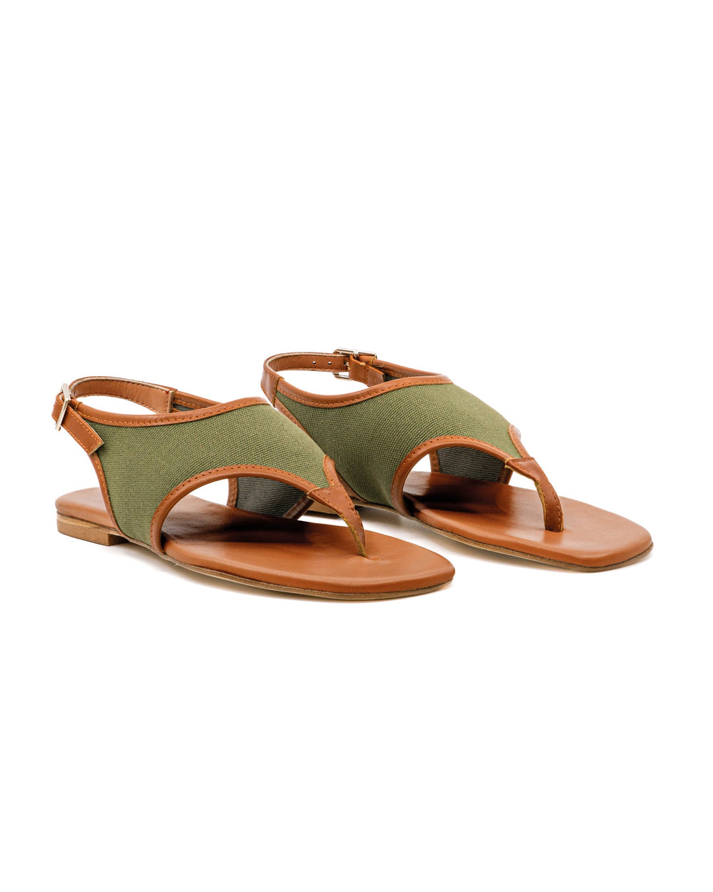 Dani Olive Canvas/Cognac Leather Flat Sandal