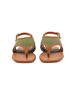 Dani Olive Canvas/Cognac Leather Flat Sandal