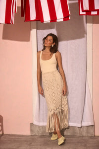 The Davis Cami in Cream paired with Rivington Skirt in Cream. 