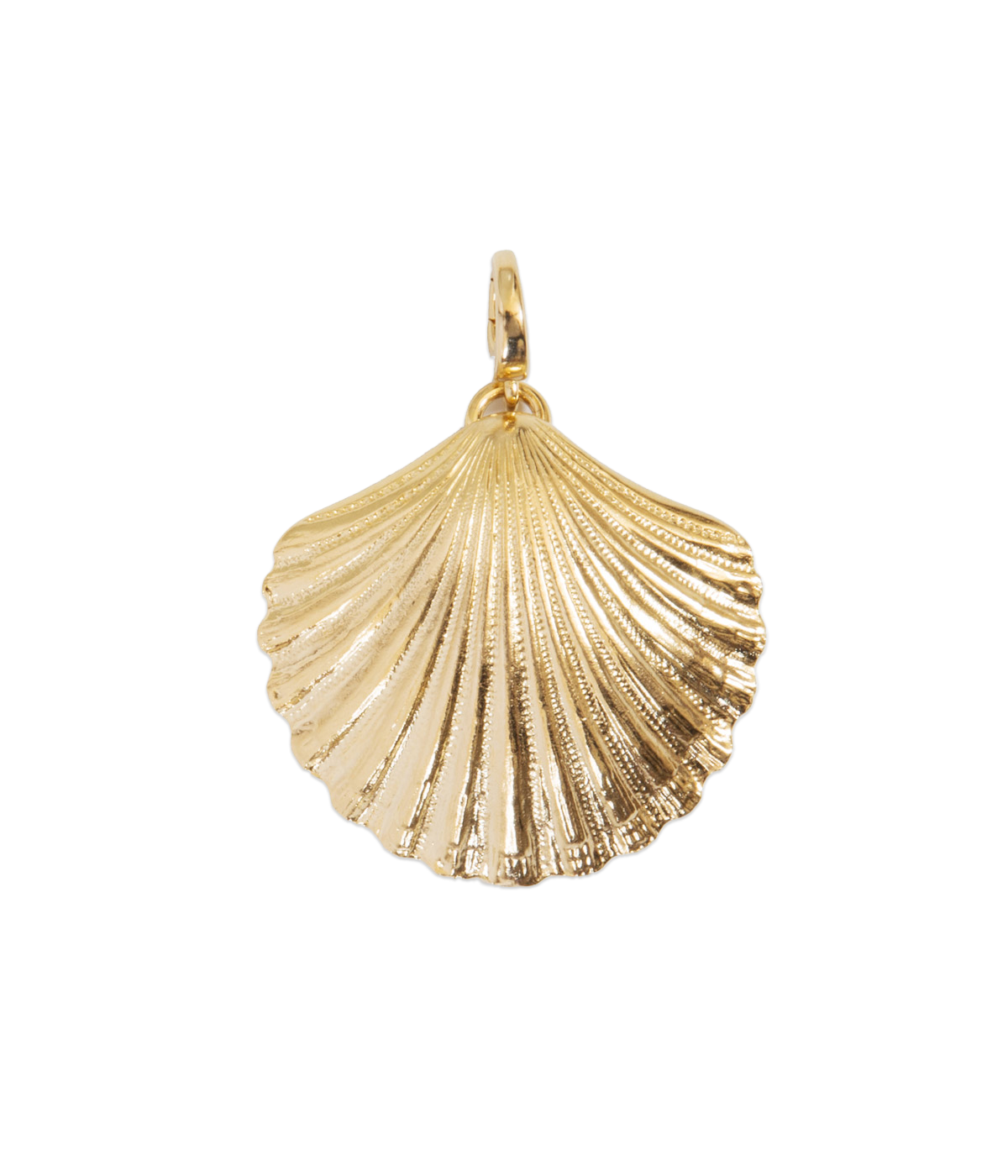 Front view of De La Mer Pendant showcasing fan-shaped ridges and hinged carabiner bail against a black background
