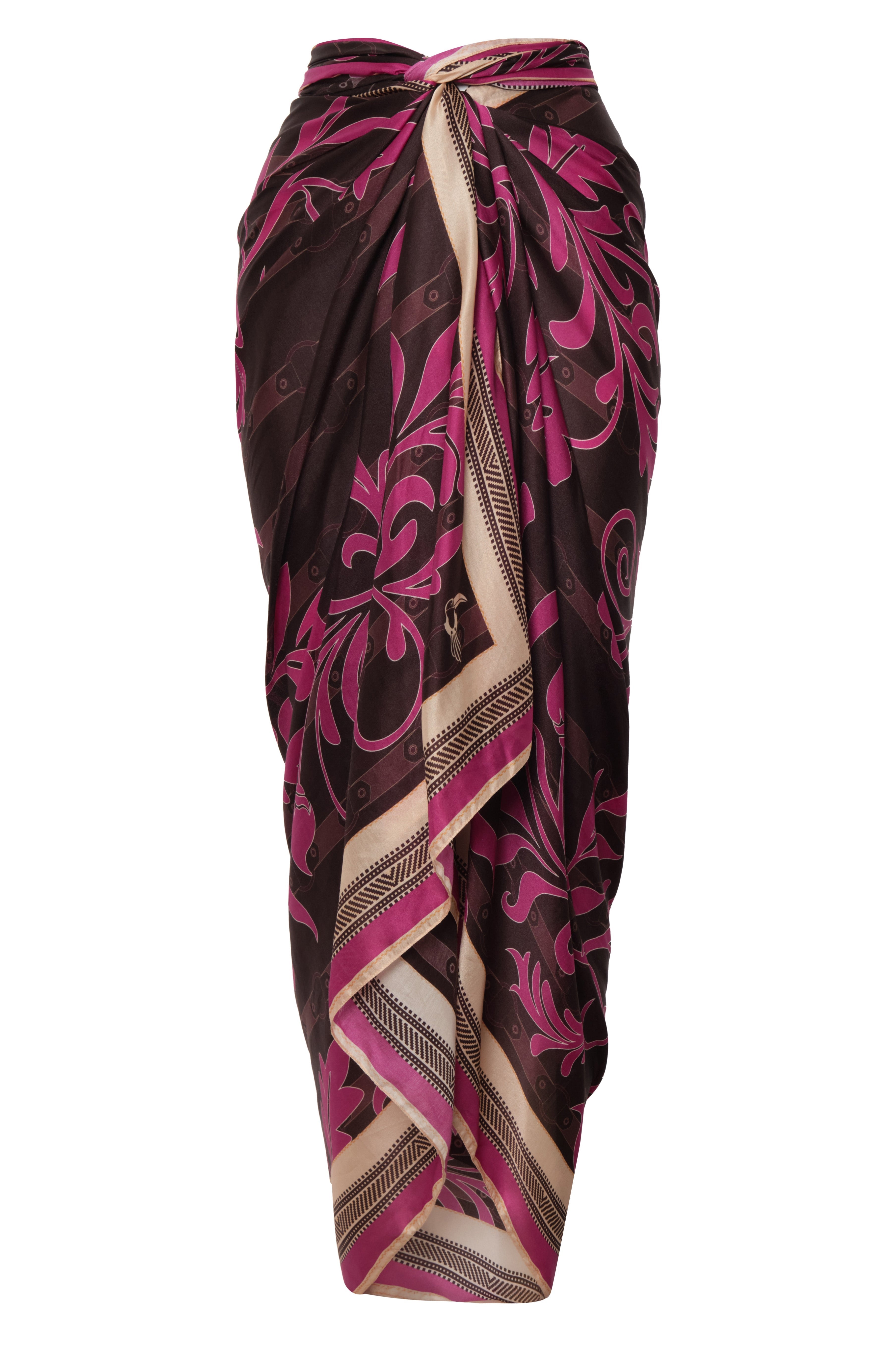 De La Falaise Cotton Silk Sarong in Fuchsia Flowers