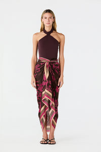 De La Falaise Cotton Silk Sarong in Fuchsia Flowers