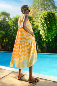 Decades Dress in Yellow Chevron