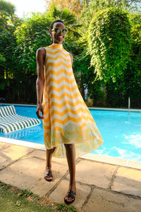 Decades Dress in Yellow Chevron