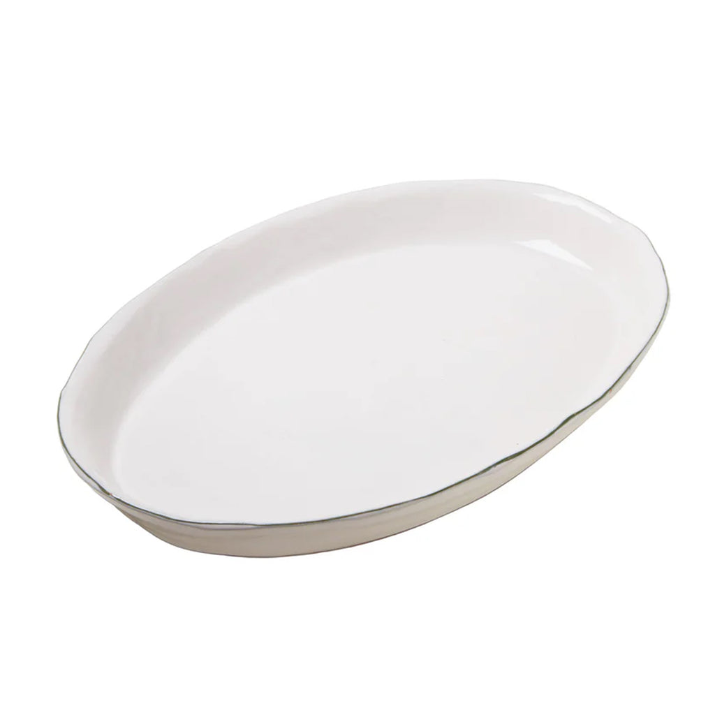 Deep Oval Serving Platter in White & Green
