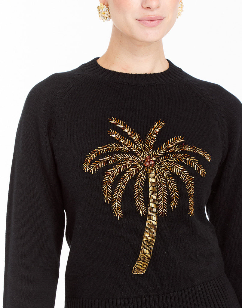 Delilah Palm Sweater in Black/Gold