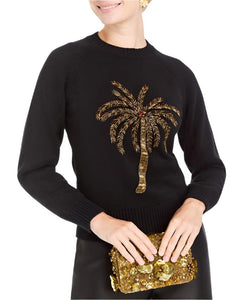 Delilah Palm Sweater in Black/Gold