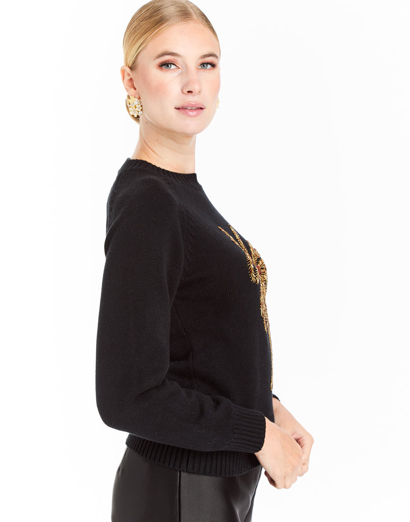 Delilah Palm Sweater in Black/Gold