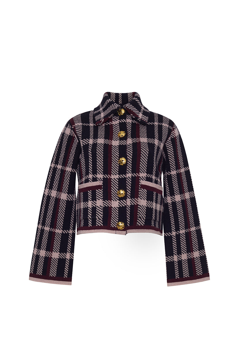 Delilah Cardigan in Navy Plaid