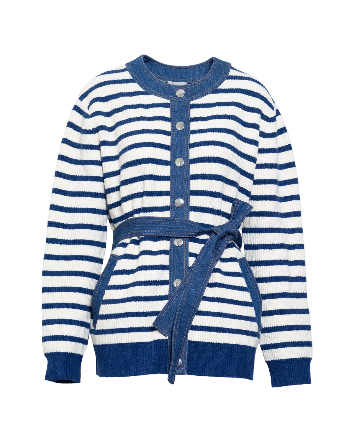 Delia Cardigan in Cream & French Blue