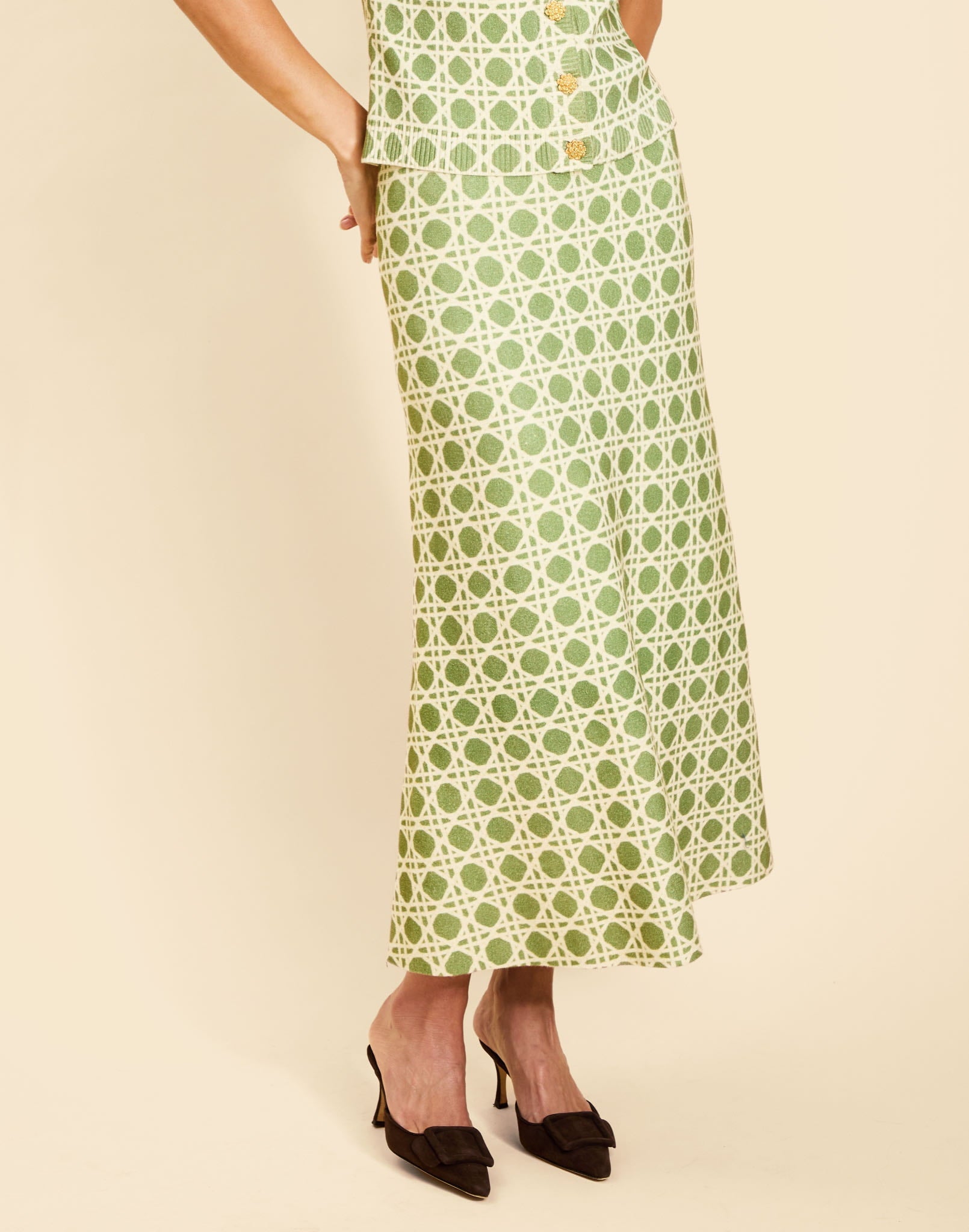Demi Midi Skirt in Evergreen Lattice