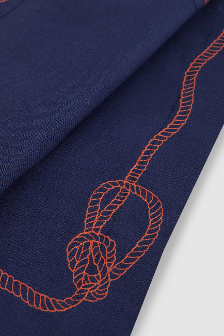 Bowline Linen Placemat in Navy with Blood Orange