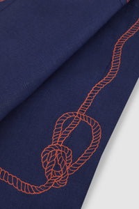 Bowline Linen Placemat in Navy with Blood Orange
