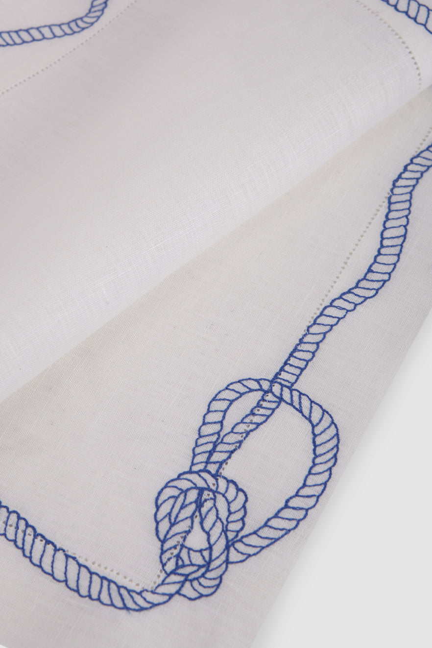 Bowline Linen Placemat in White with Navy