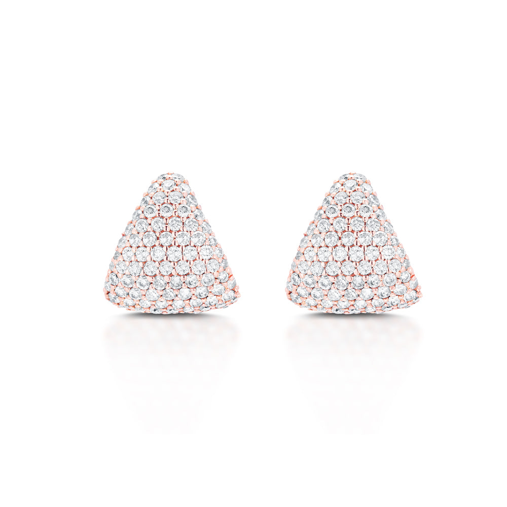 Front view of Diamond Cup Earrings in 14k rose gold showcasing full pavé diamond coverage on triangular cups against white background