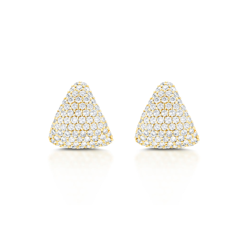Front view of Diamond Cup earrings, pair in 14k yellow gold with full pavé diamonds on white background