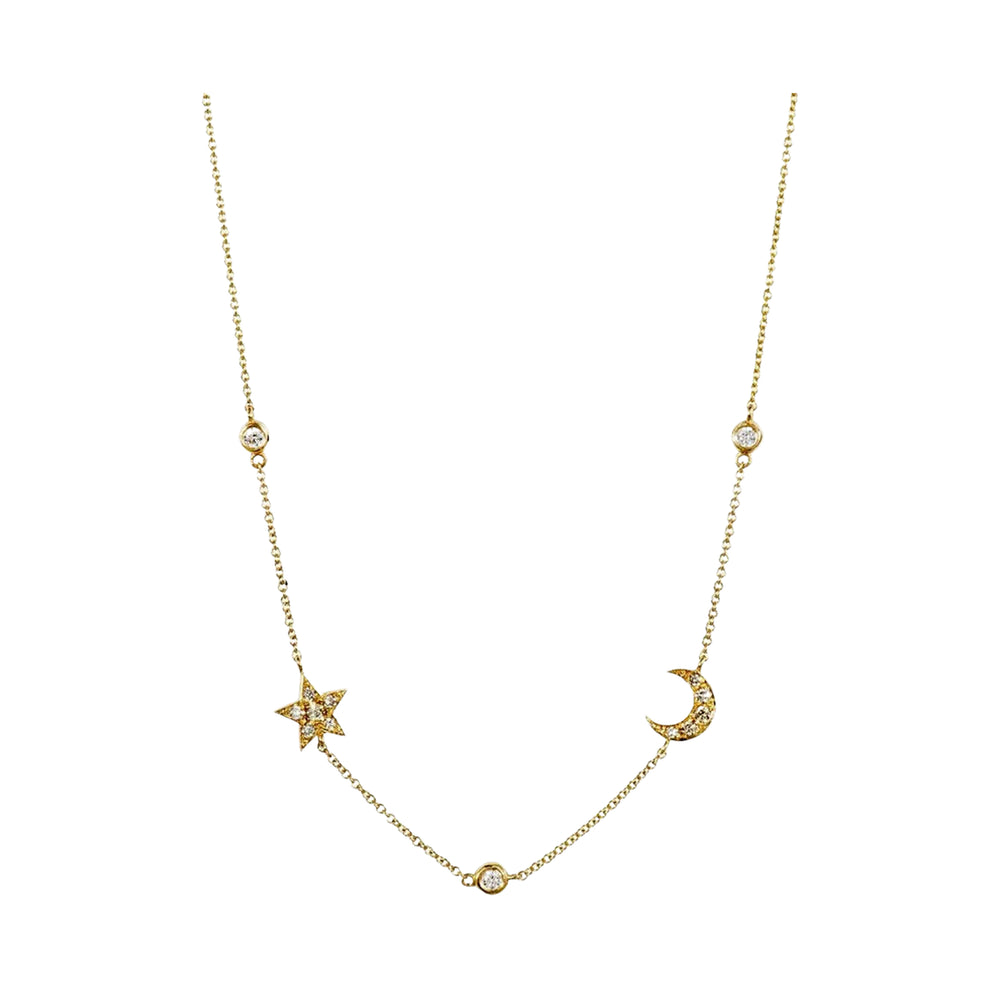 Diamond Star and Moon Necklace