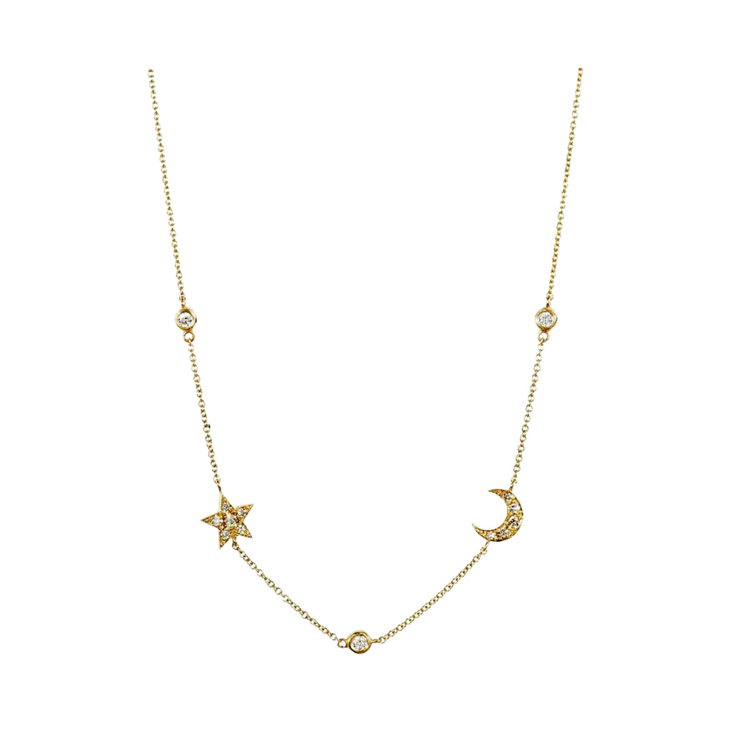 Diamond Star and Moon Necklace