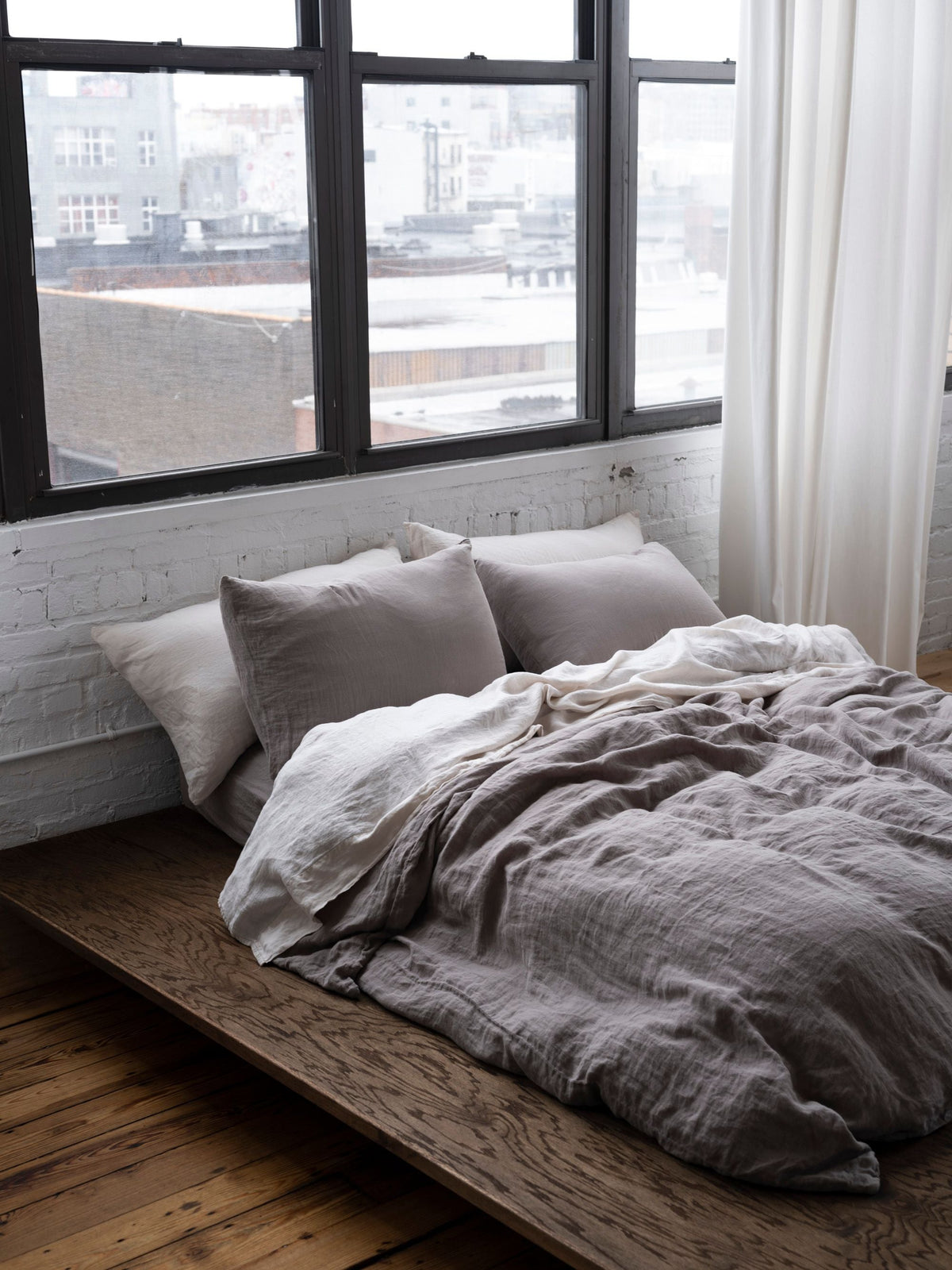 Gray Washed Linen Sheet Set