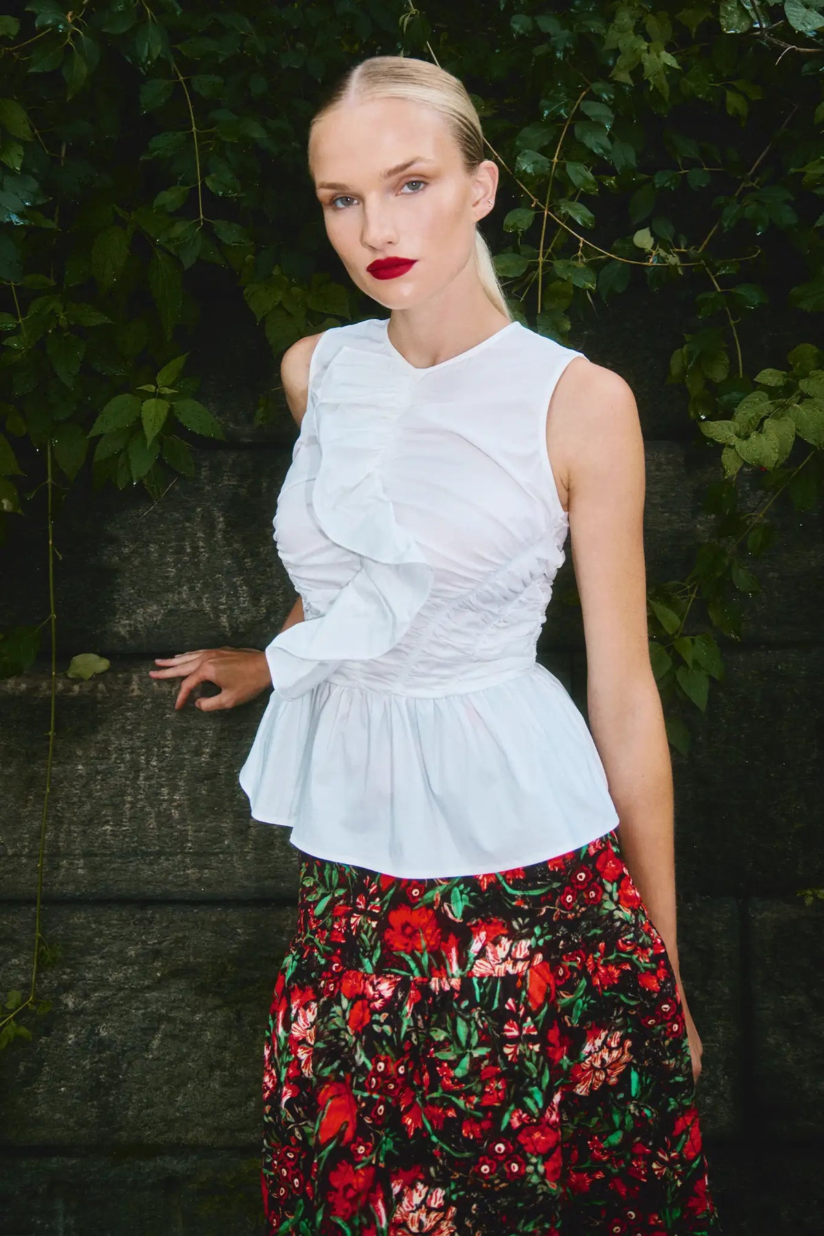 The Remy Skirt is a festive midi designed featuring a banded waist and a gathered full skirt.