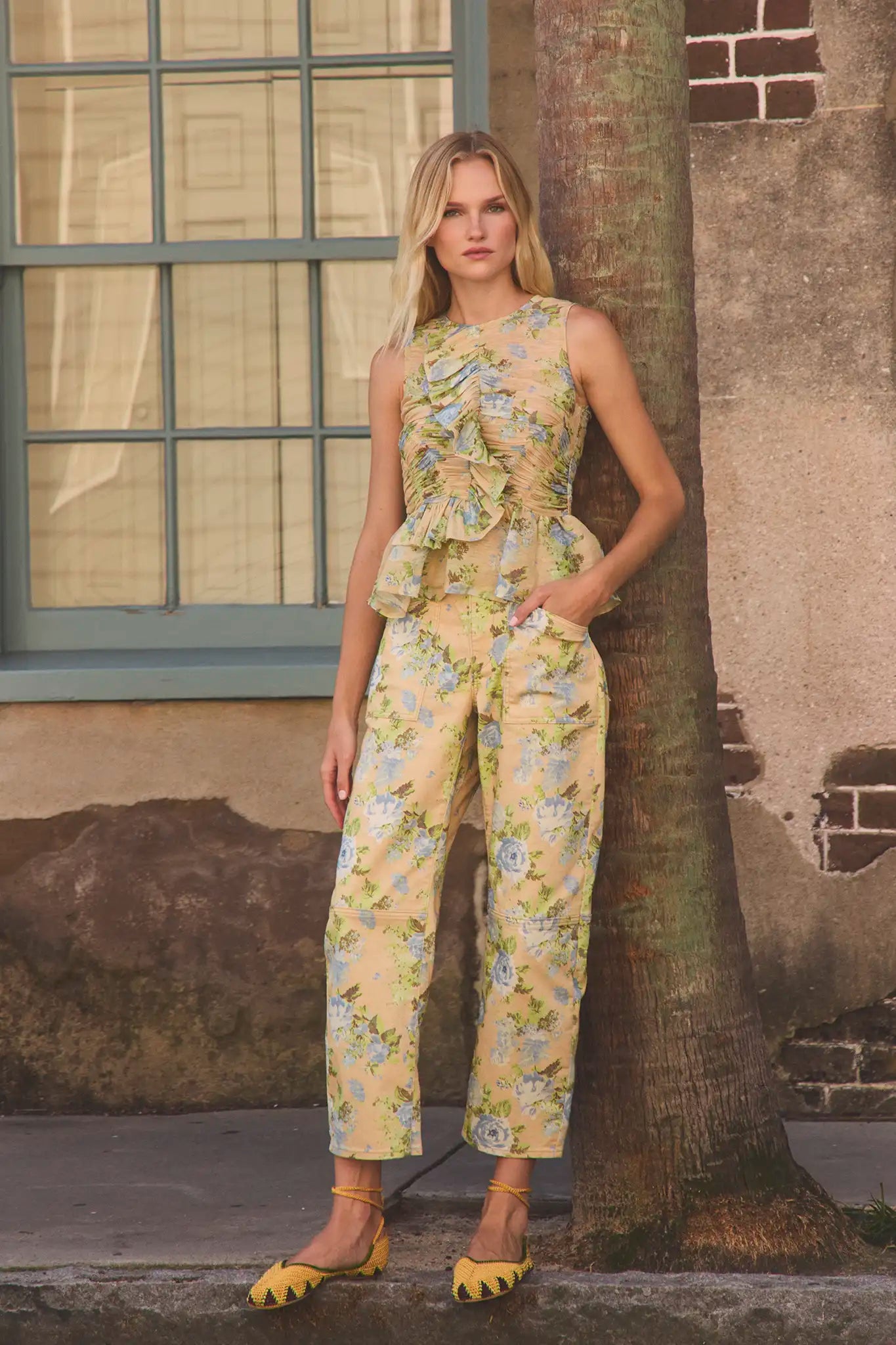 The Mallory Jean in Garden Rose Periwinkle paired with matching Doering Top.