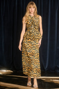 The Suki Skirt is in tiger print this season, with fitted pencil silhouette and easy pull-on design