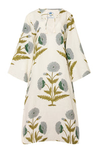 Doha Caftan in Blue & Green Flower