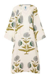 Doha Caftan in Blue & Green Flower