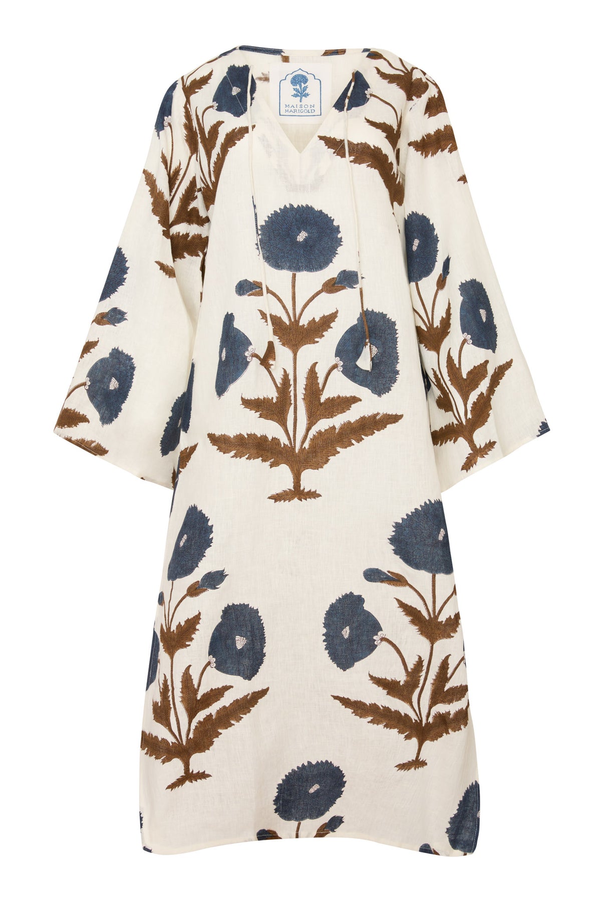 Doha Kaftan in Khaki & Navy Flower