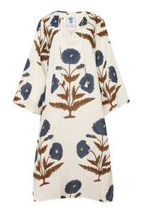 Doha Kaftan in Khaki & Navy Flower