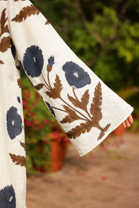 Doha Kaftan in Khaki & Navy Flower
