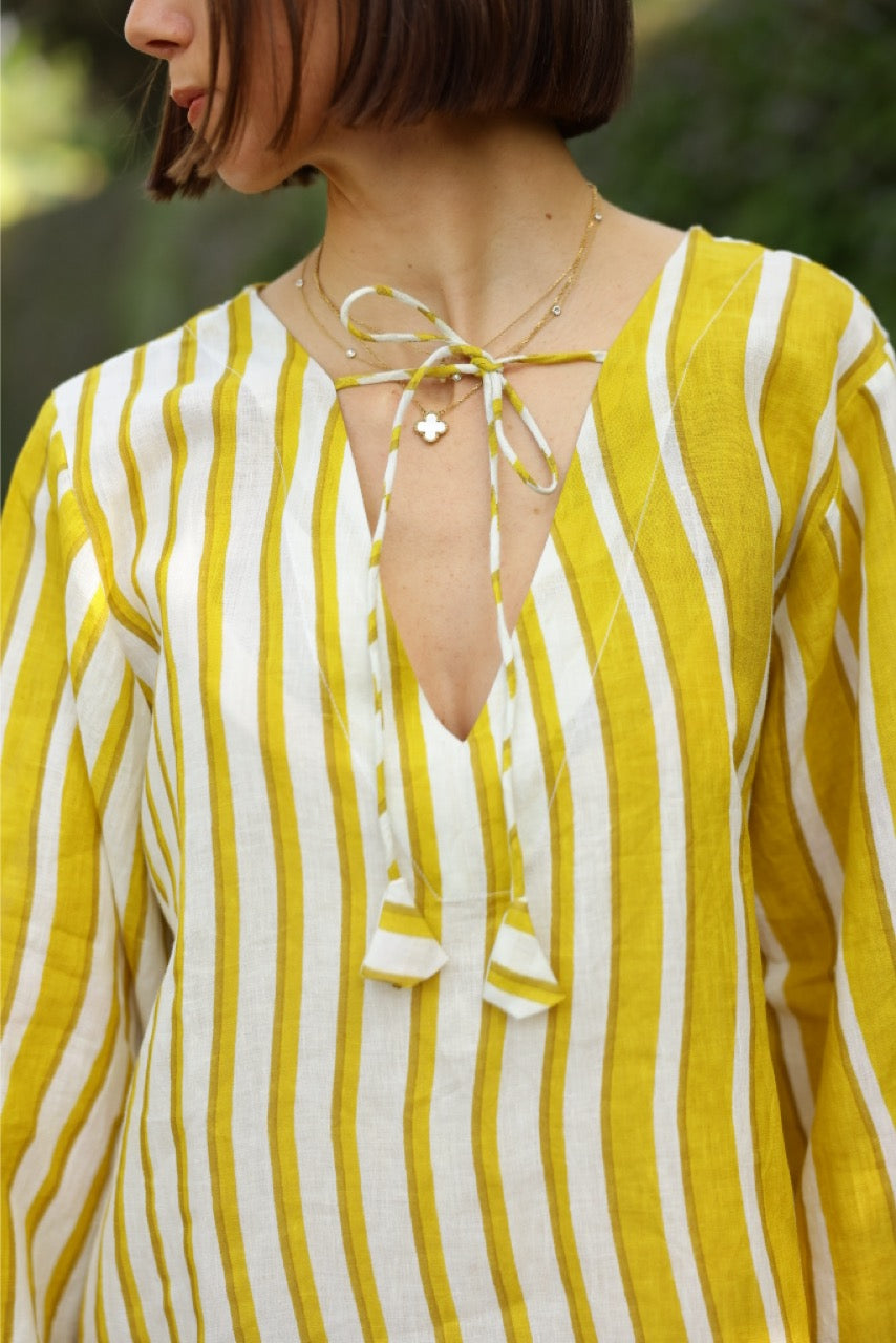Doha Caftan in Yellow Stripe