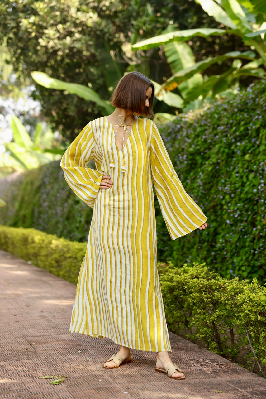 Doha Caftan in Yellow Stripe