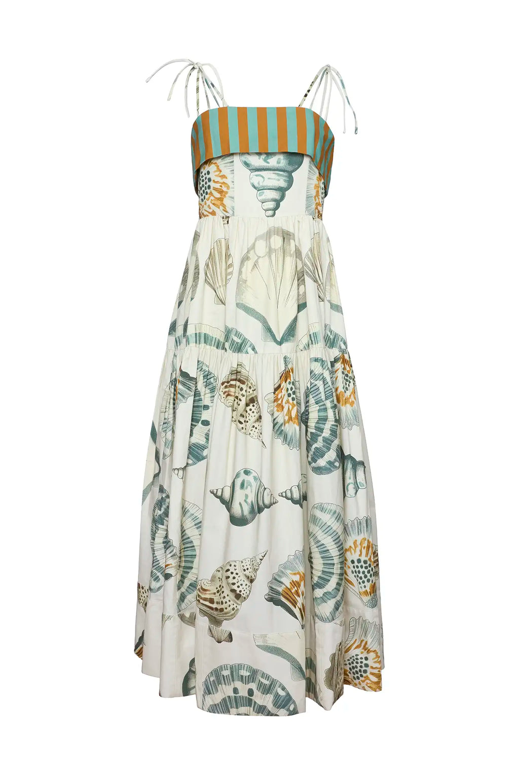 The Dolly Dress in Somers Shell Cream with full shirred skirt.