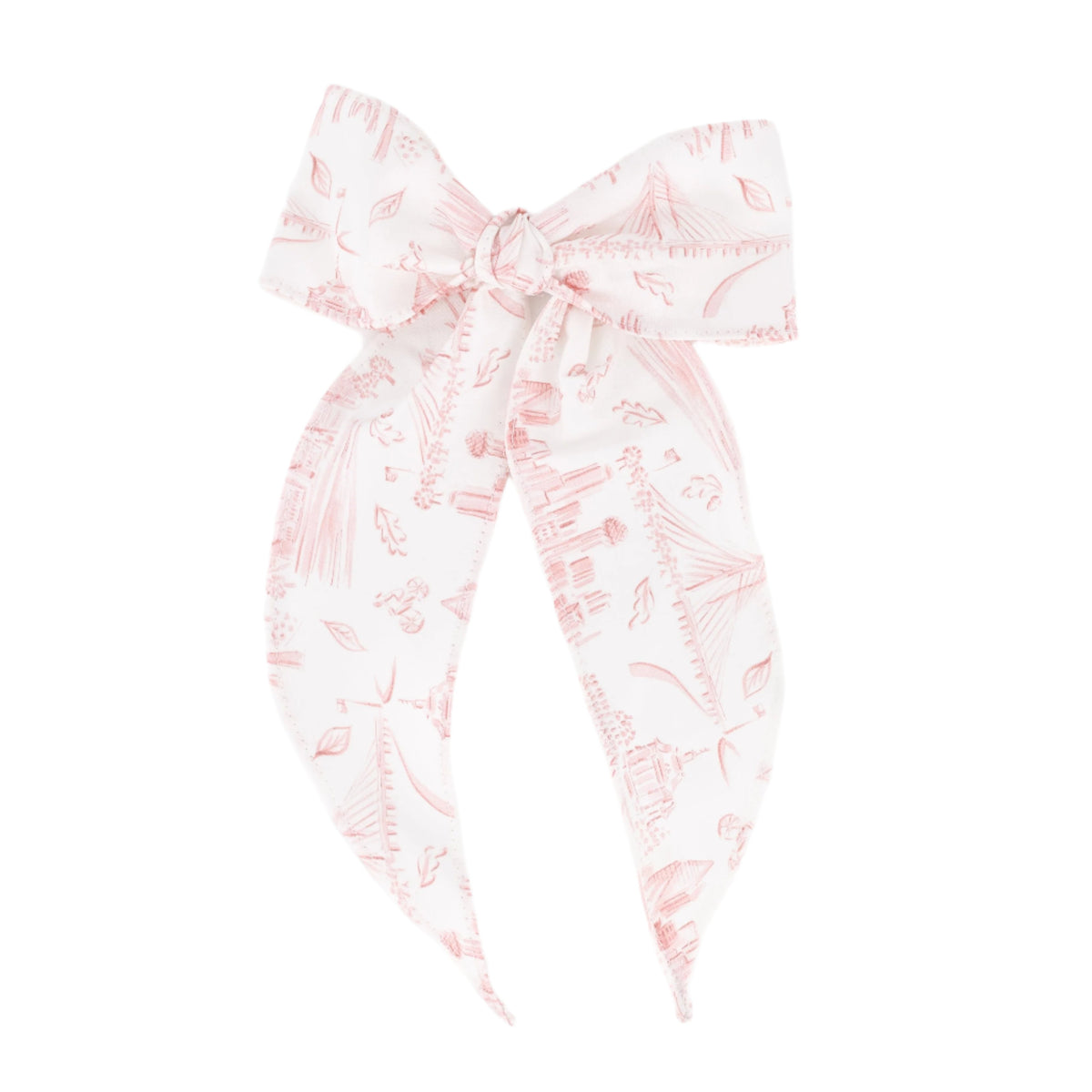 Front view of the Dallas Bow in Pink showcasing a watercolor illustration pattern on Spanish cotton with a white background