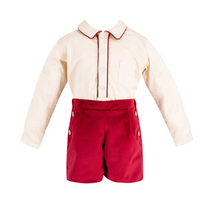 Hayden Long Sleeve Boy Set in Red Velvet