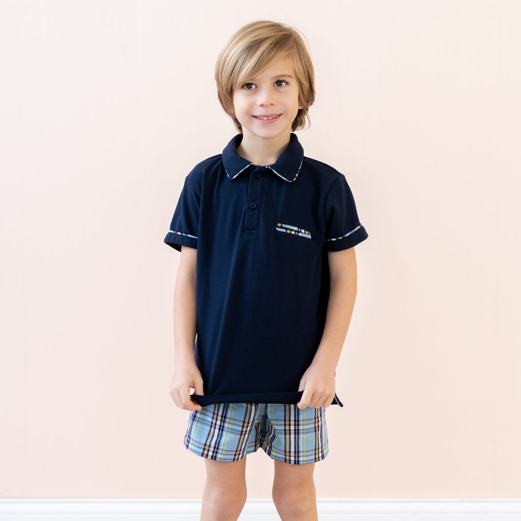William Boy Polo Set in Blue Plaid