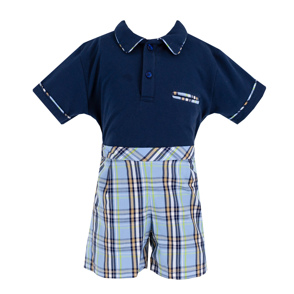 William Boy Polo Set in Blue Plaid
