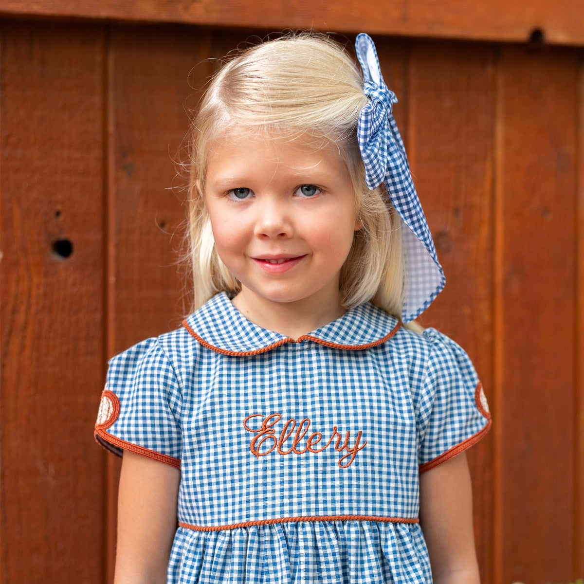 Sarita Girl Dress in Classic Gingham Pumpkin