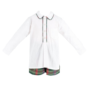 Hayden Long Sleeve Boy Set in Green Tartan