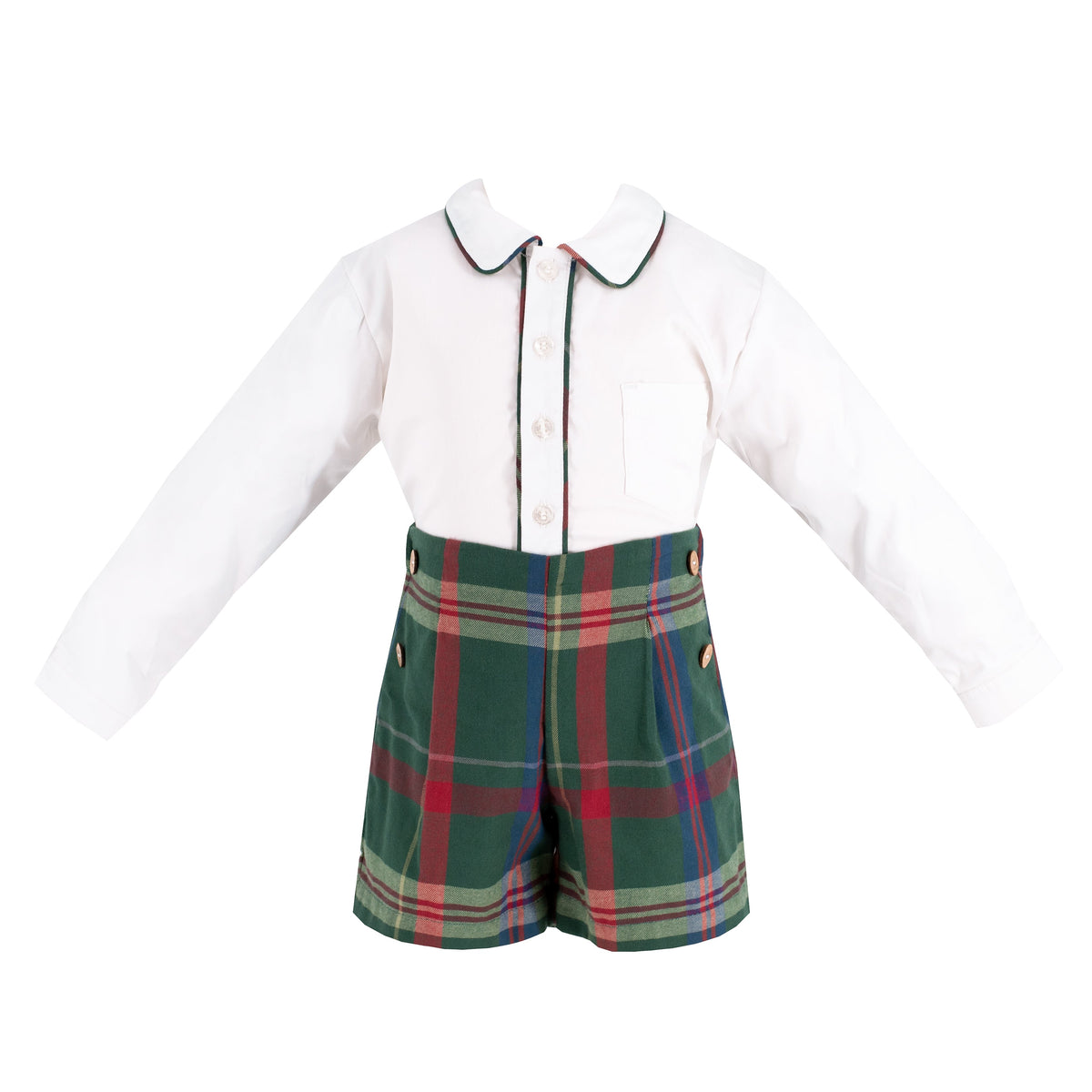 Hayden Long Sleeve Boy Set in Green Tartan