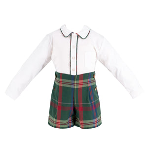 Hayden Long Sleeve Boy Set in Green Tartan