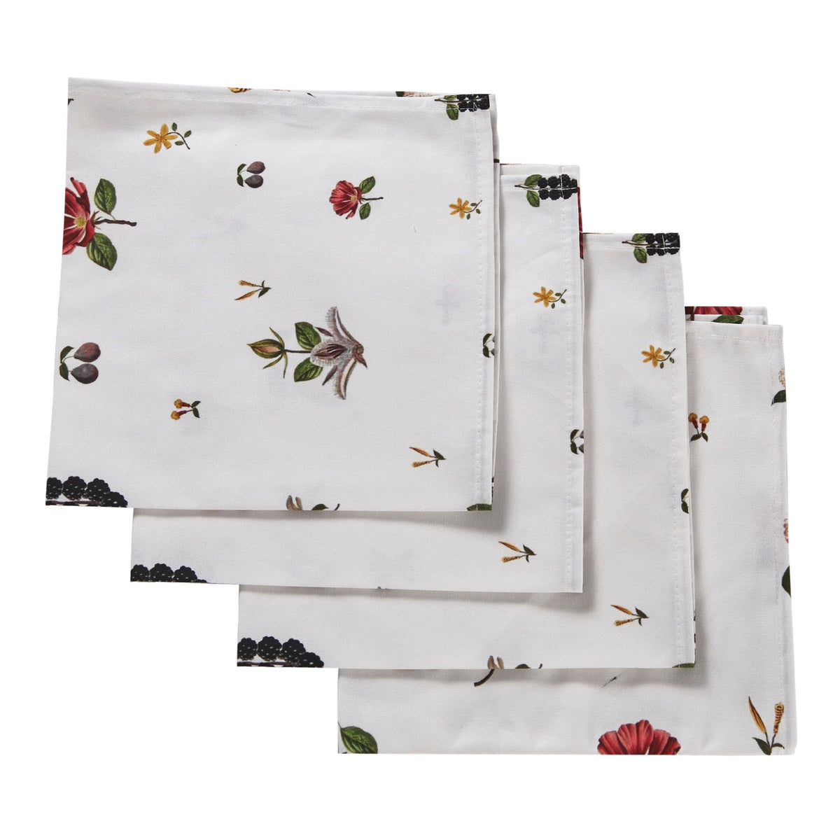 Stacked view of Dotted Floral Napkins, Set of 4 showcasing floral print on white cotton with a white background