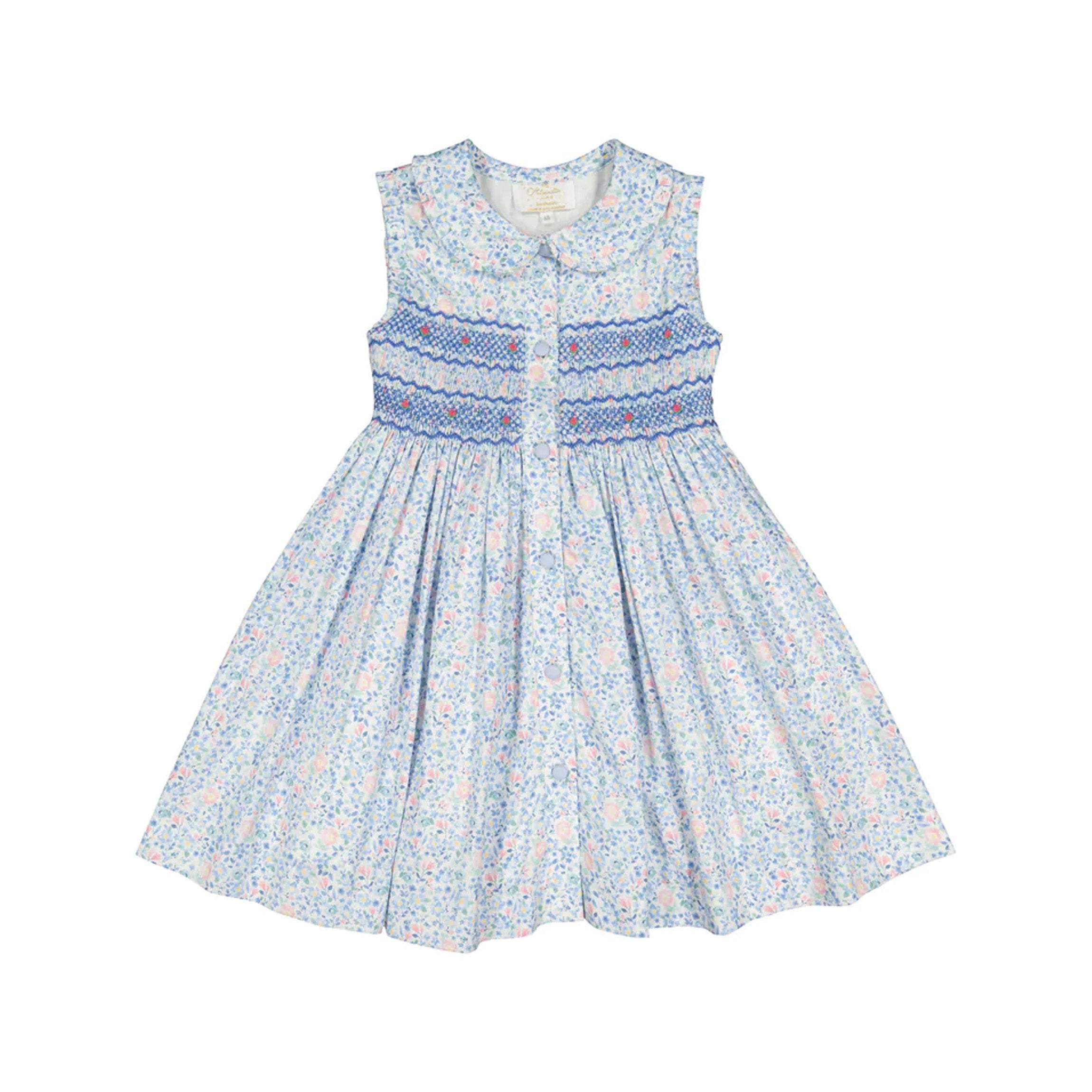 Olympe Floral Blue Sleeveless Smocked Dress