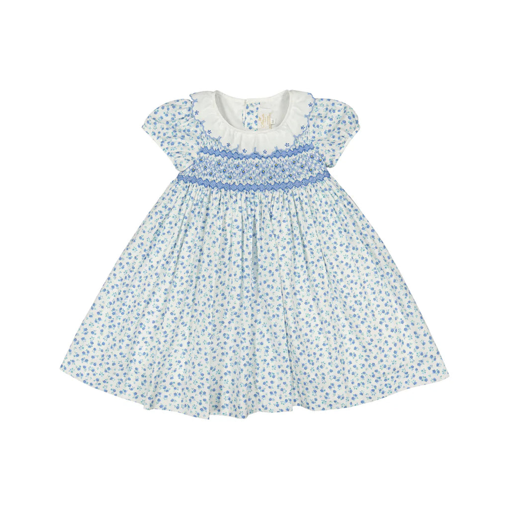 Isadora Floral Blue Short Puff Empire Dress