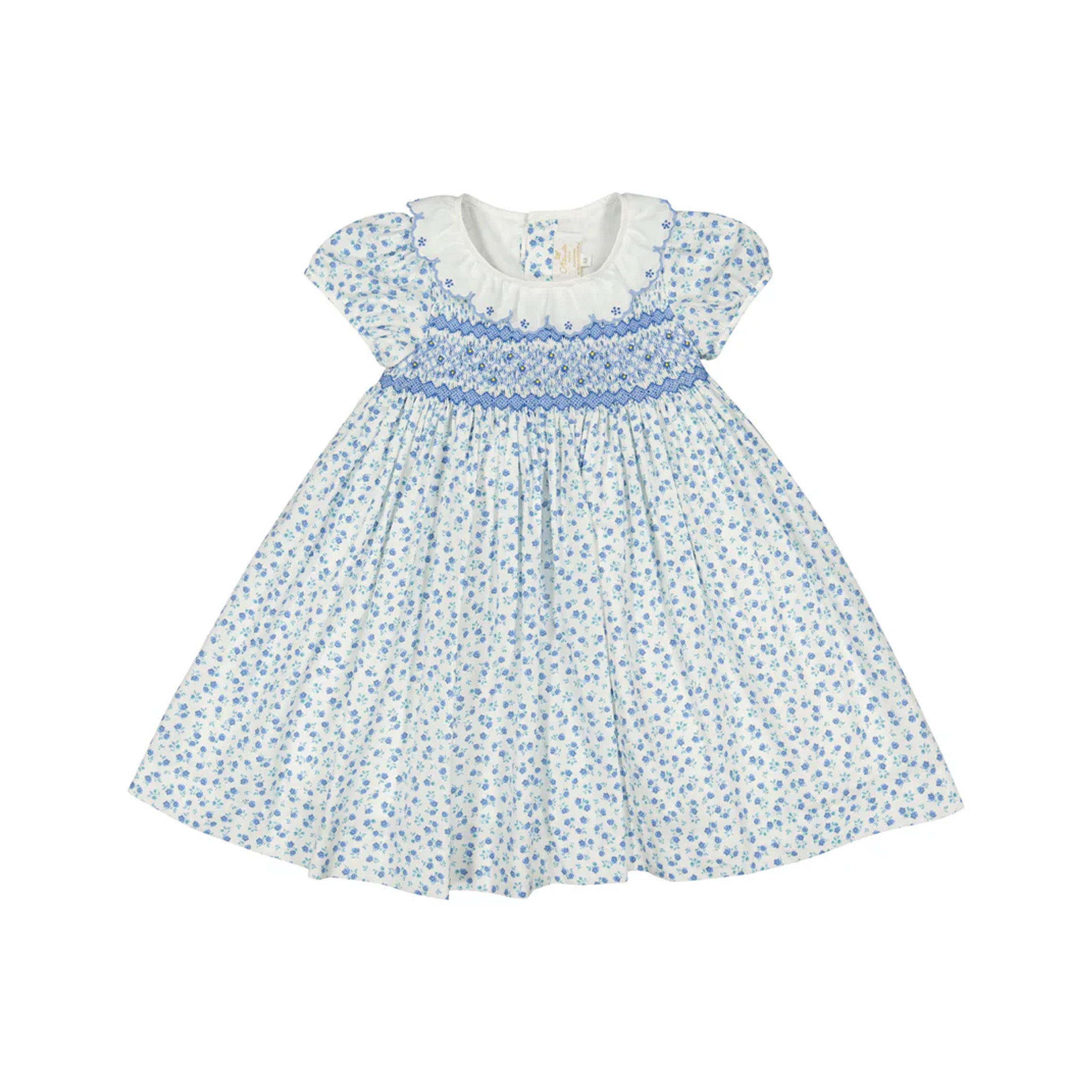 Isadora Floral Blue Short Puff Empire Dress